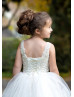 Beaded Ivory Lace Tulle Corset Back Long Flower Girl Dress